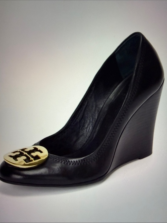 Tory Burch Shoes - Tory Burch “Sophie” Wedge Heels in Black leather with gold hardware, 8